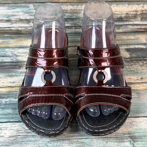 Josef Seibel Slide Sandal Womens Size 8-8.5 Brown Patent Leather Dressy Slip On